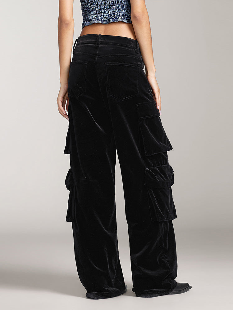 Miss Sixty VELVET HIGH WAIST CARGO PANTS BLACK