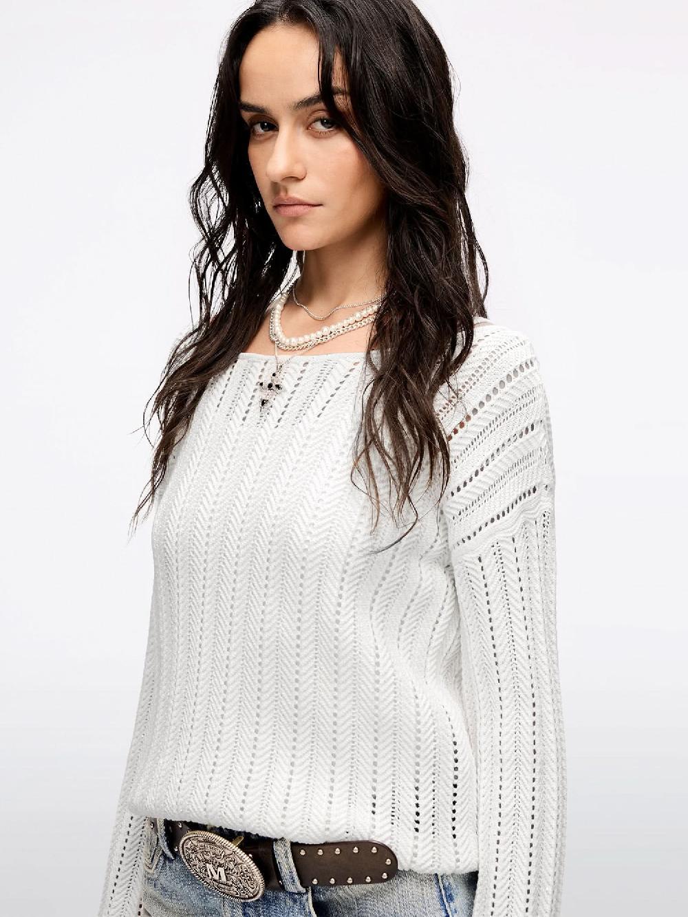 Miss Sixty WING-EMBELLISHED BEADED KNIT TOP WHITE