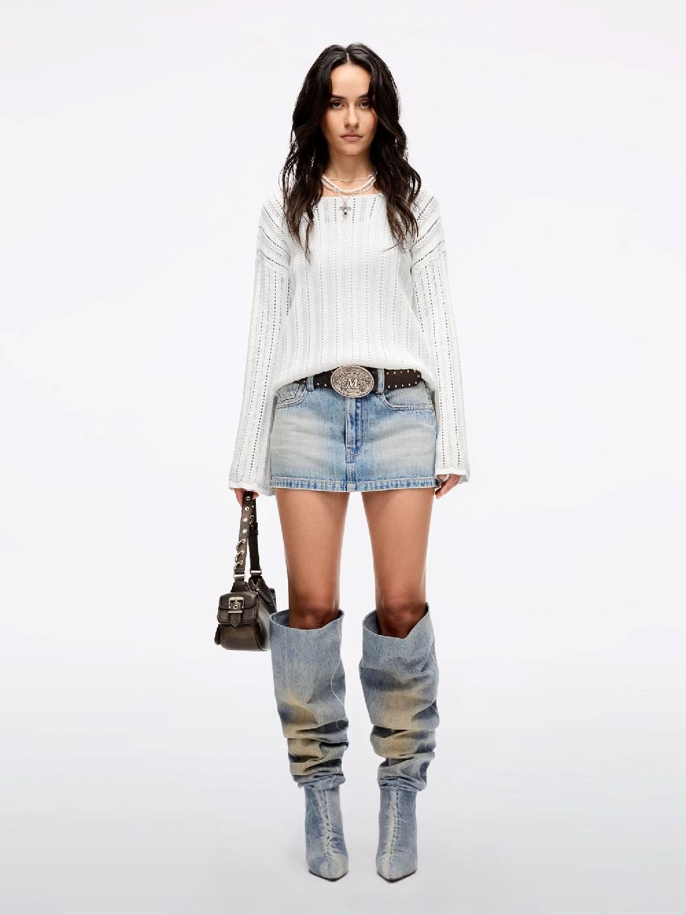 Miss Sixty WING-EMBELLISHED BEADED KNIT TOP WHITE