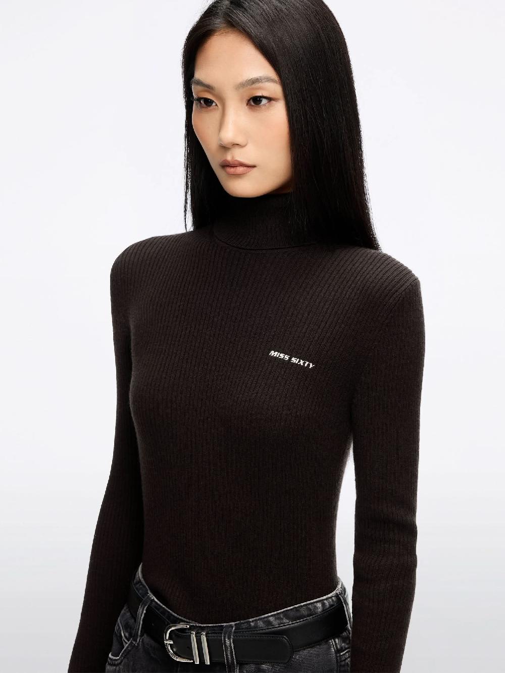 Miss Sixty WOOL AND CASHMERE KNIT TOP EBONY BROWN