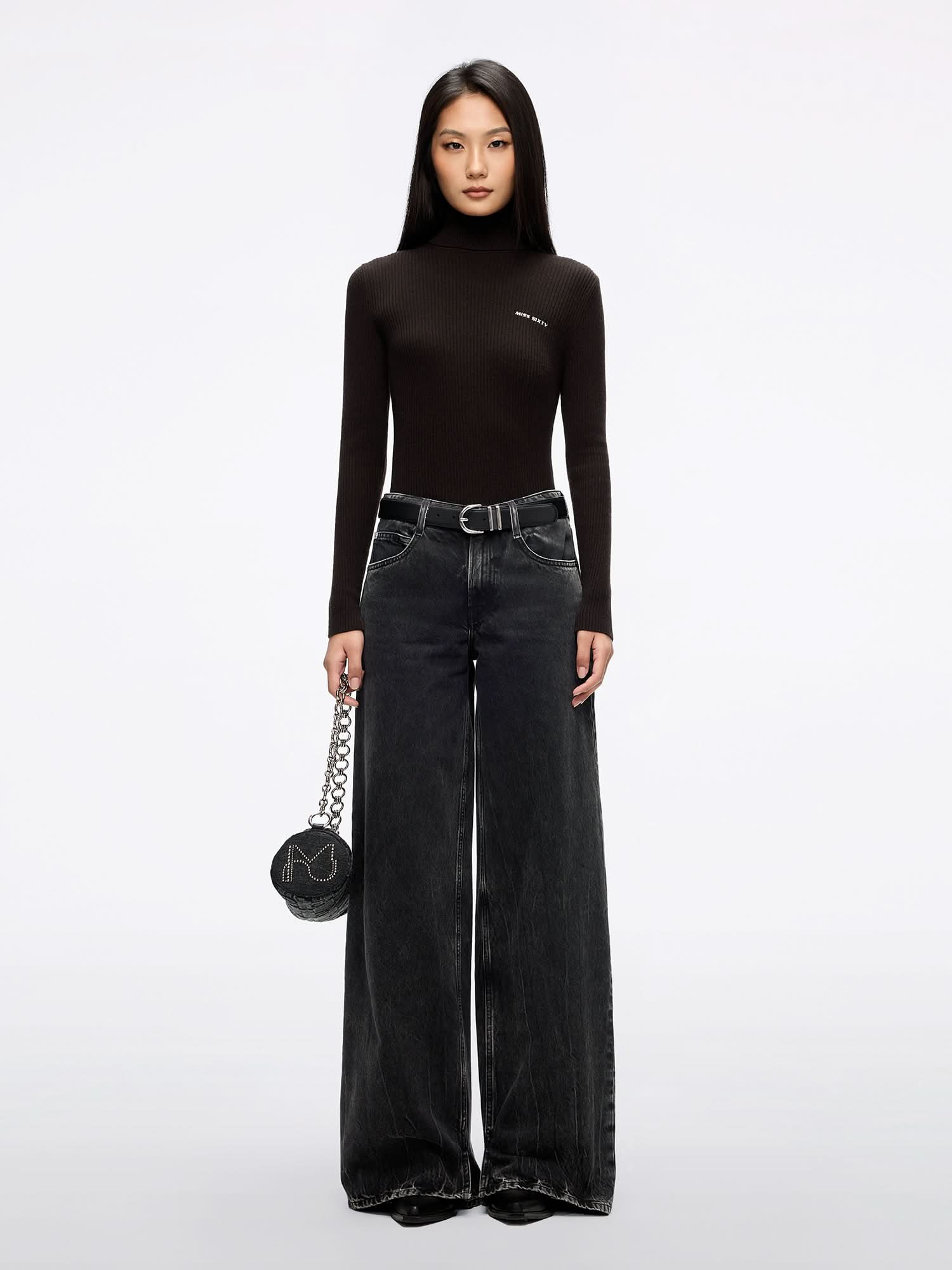 Miss Sixty WOOL AND CASHMERE KNIT TOP EBONY BROWN