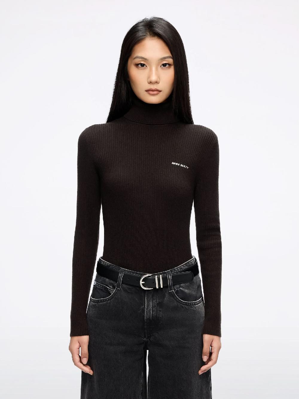 miss sixty WOOL AND CASHMERE KNIT TOP EBONY BROWN