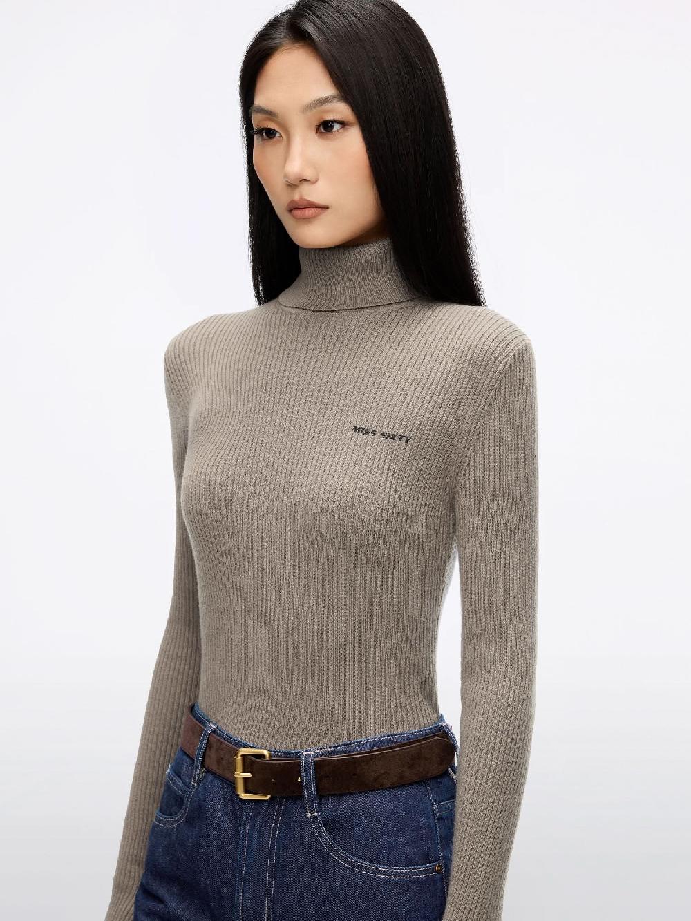 Miss Sixty WOOL AND CASHMERE KNIT TOP MOCHA BROWN