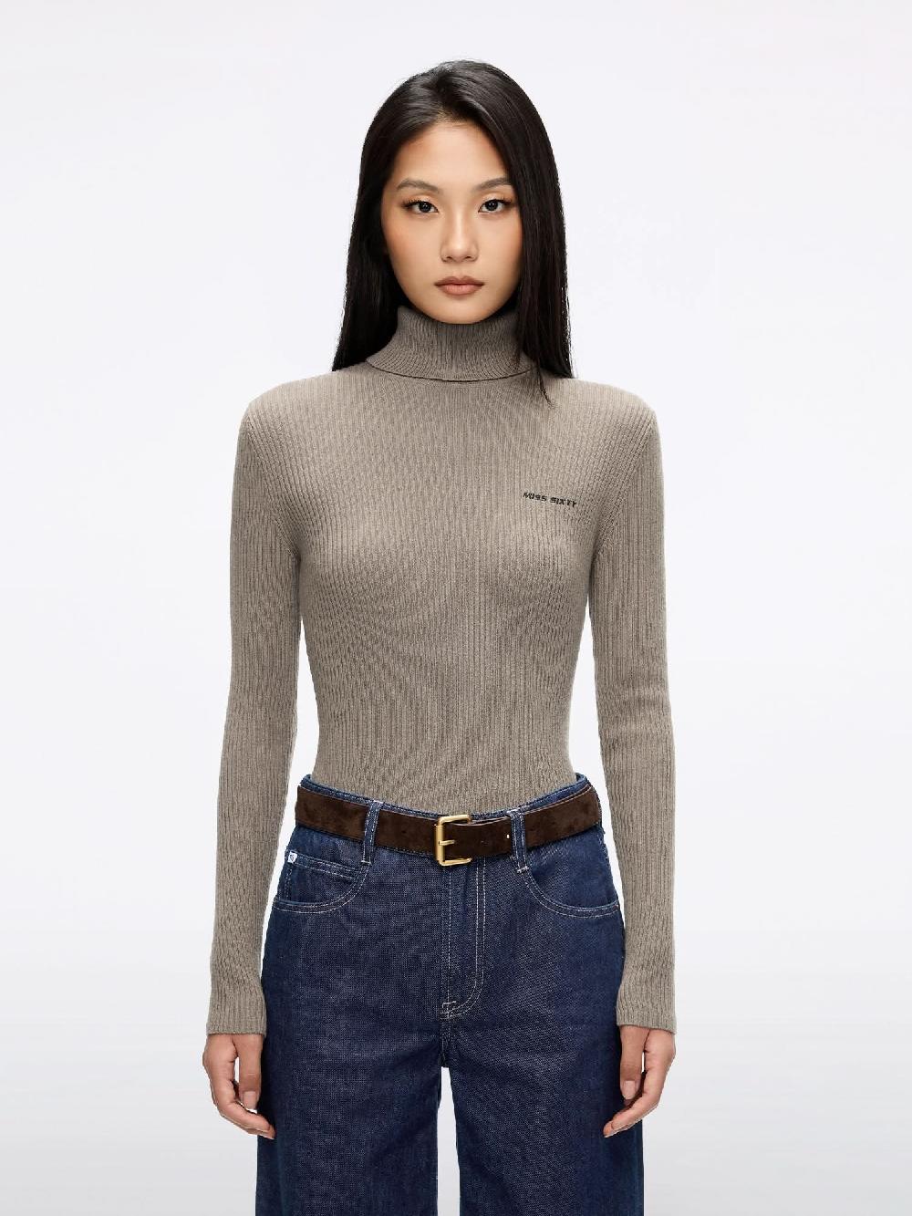miss sixty WOOL AND CASHMERE KNIT TOP MOCHA BROWN