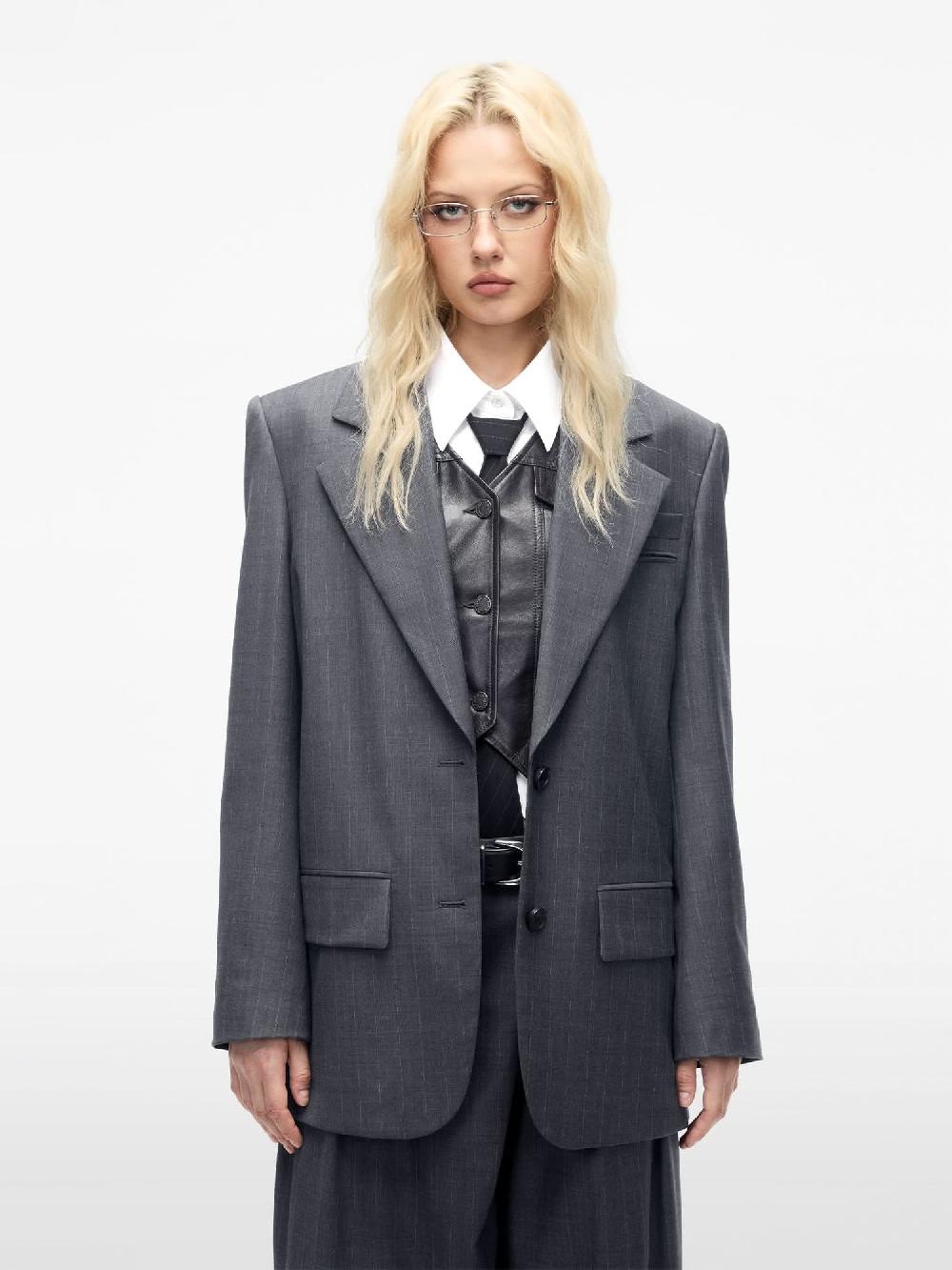 miss sixty WOOL BLEND STRIPED BLAZER DARK GREY