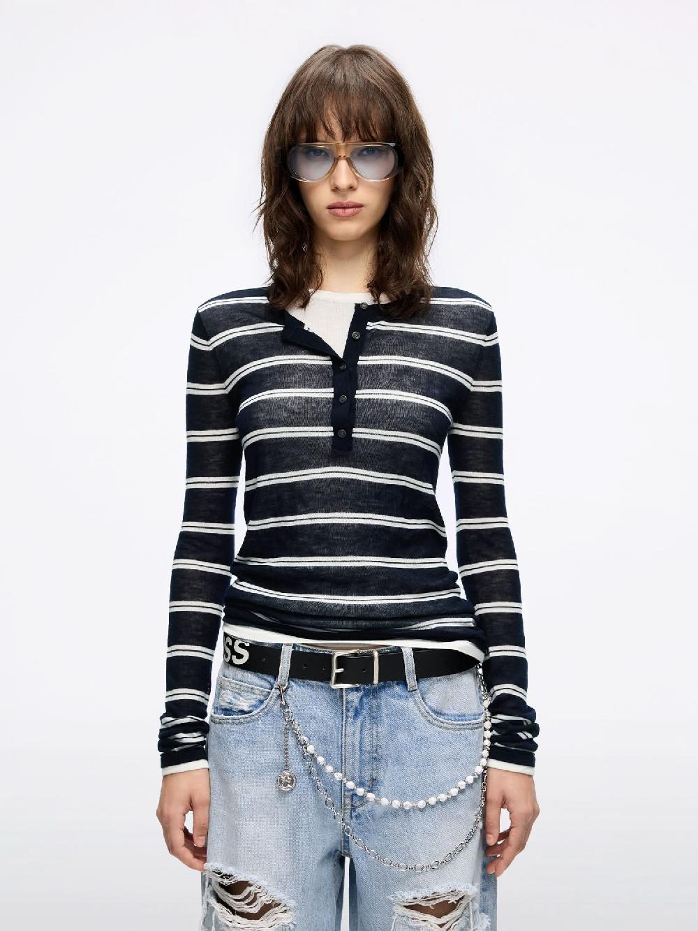 miss sixty WOOL KNIT TOP DEEP BLUE / WHITE