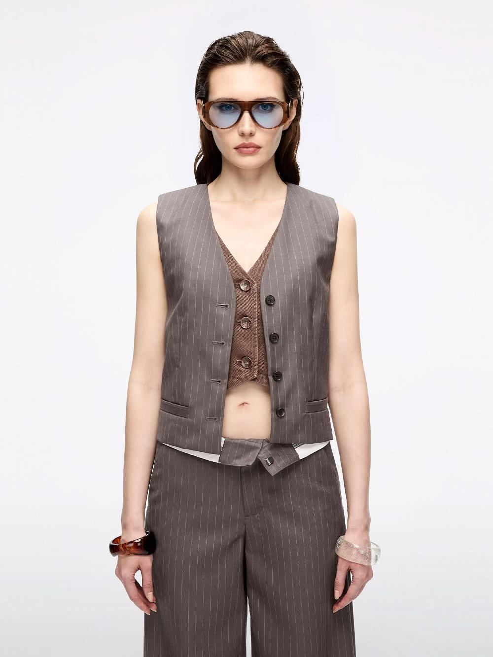miss sixty WORSTED WOOL SUIT VEST PALM GREY