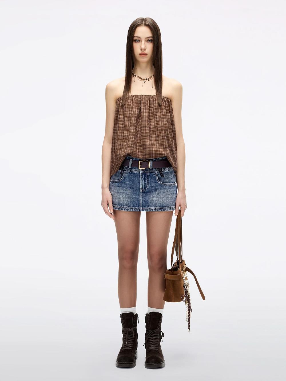 Miss Sixty ZIP-FRONT DENIM MINI SKIRT DEEP BLUE