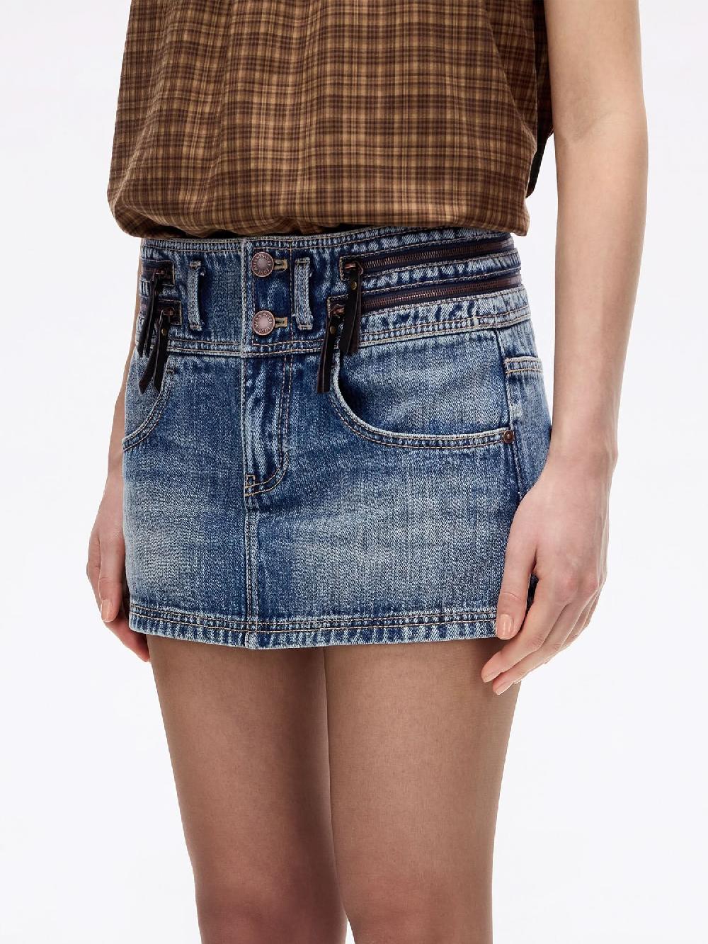 Miss Sixty ZIP-FRONT DENIM MINI SKIRT DEEP BLUE