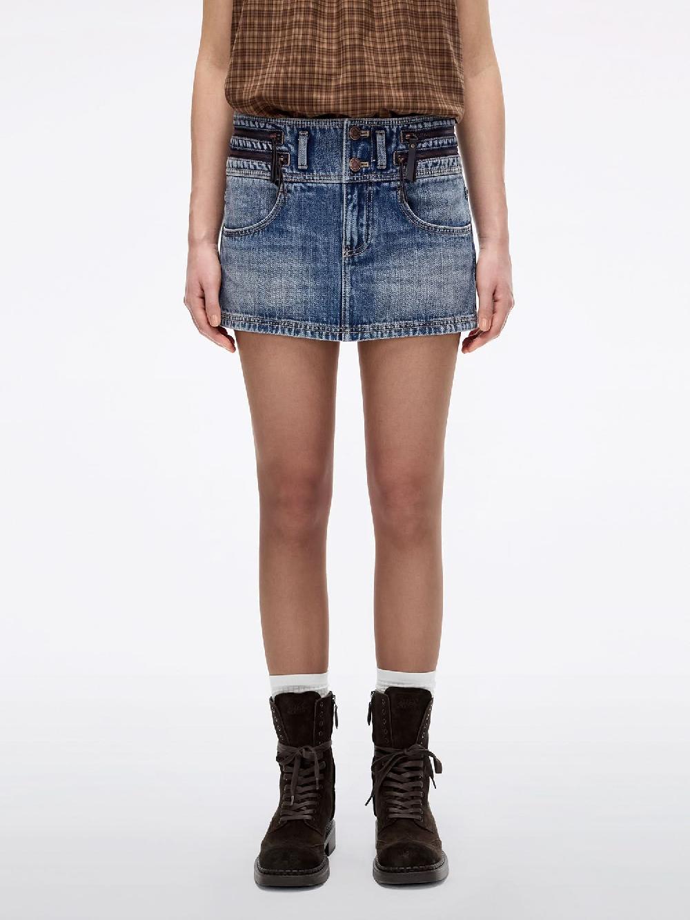 miss sixty ZIP-FRONT DENIM MINI SKIRT DEEP BLUE