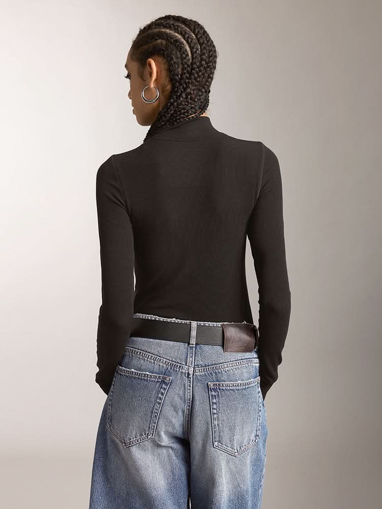 Miss Sixty MOCK TURTLENECK PRINTED LONG SLEEVES T-SHIRT BLACK