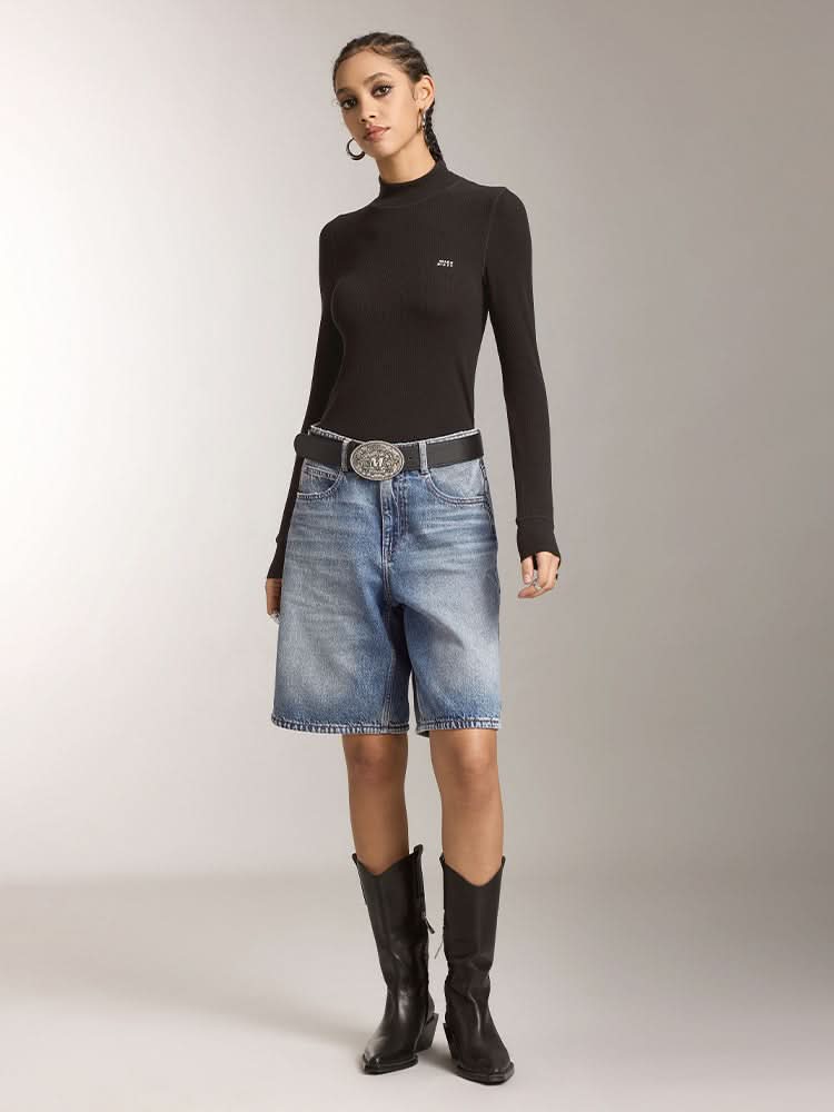 Miss Sixty MOCK TURTLENECK PRINTED LONG SLEEVES T-SHIRT BLACK