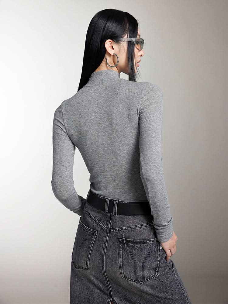 Miss Sixty MOCK TURTLENECK PRINTED LONG SLEEVES T-SHIRT HEATHER GREY