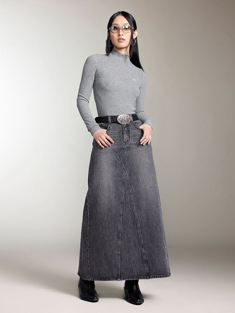 Miss Sixty MOCK TURTLENECK PRINTED LONG SLEEVES T-SHIRT HEATHER GREY