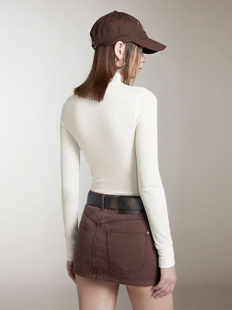 Miss Sixty MOCK TURTLENECK PRINTED LONG SLEEVES T-SHIRT OFF WHITE