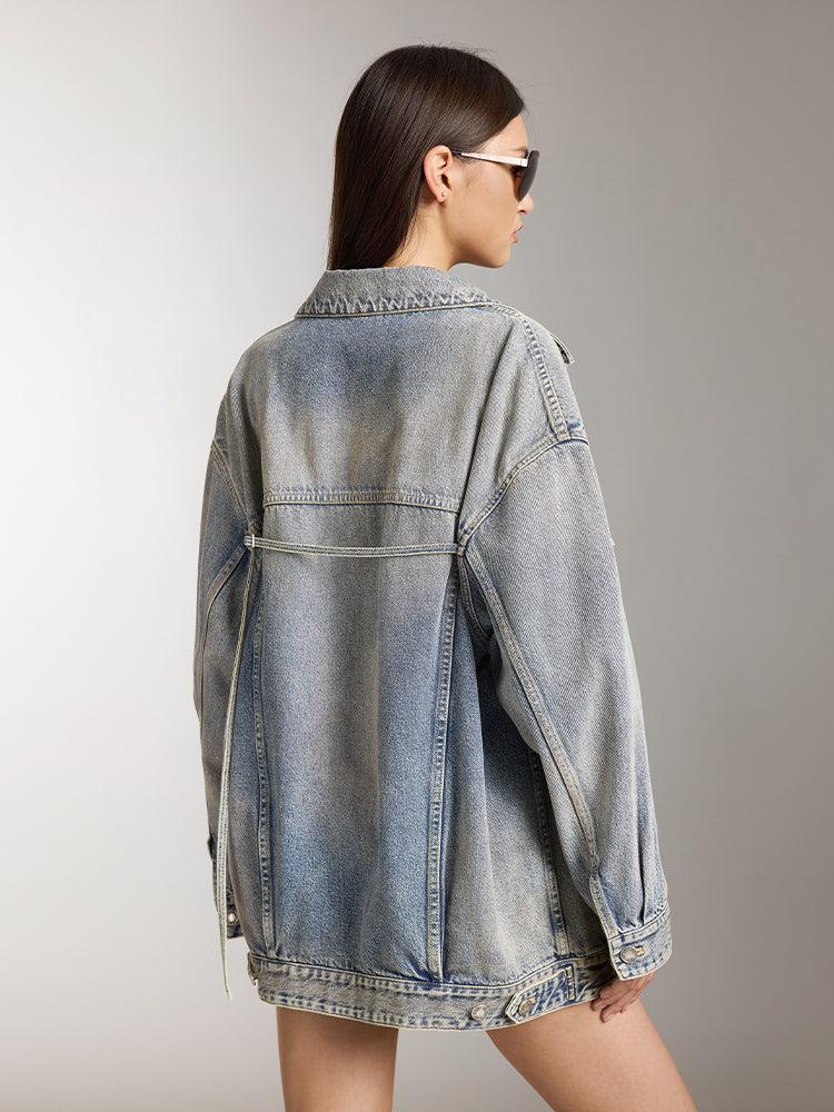 Miss Sixty MUD-DYED DISTRESSED DENIM JACKET GREY BLUE