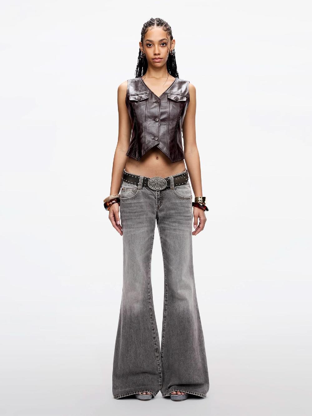 Miss Sixty MULTI-PATCH LOW-RISE FLARED JEANS BLACK FOG