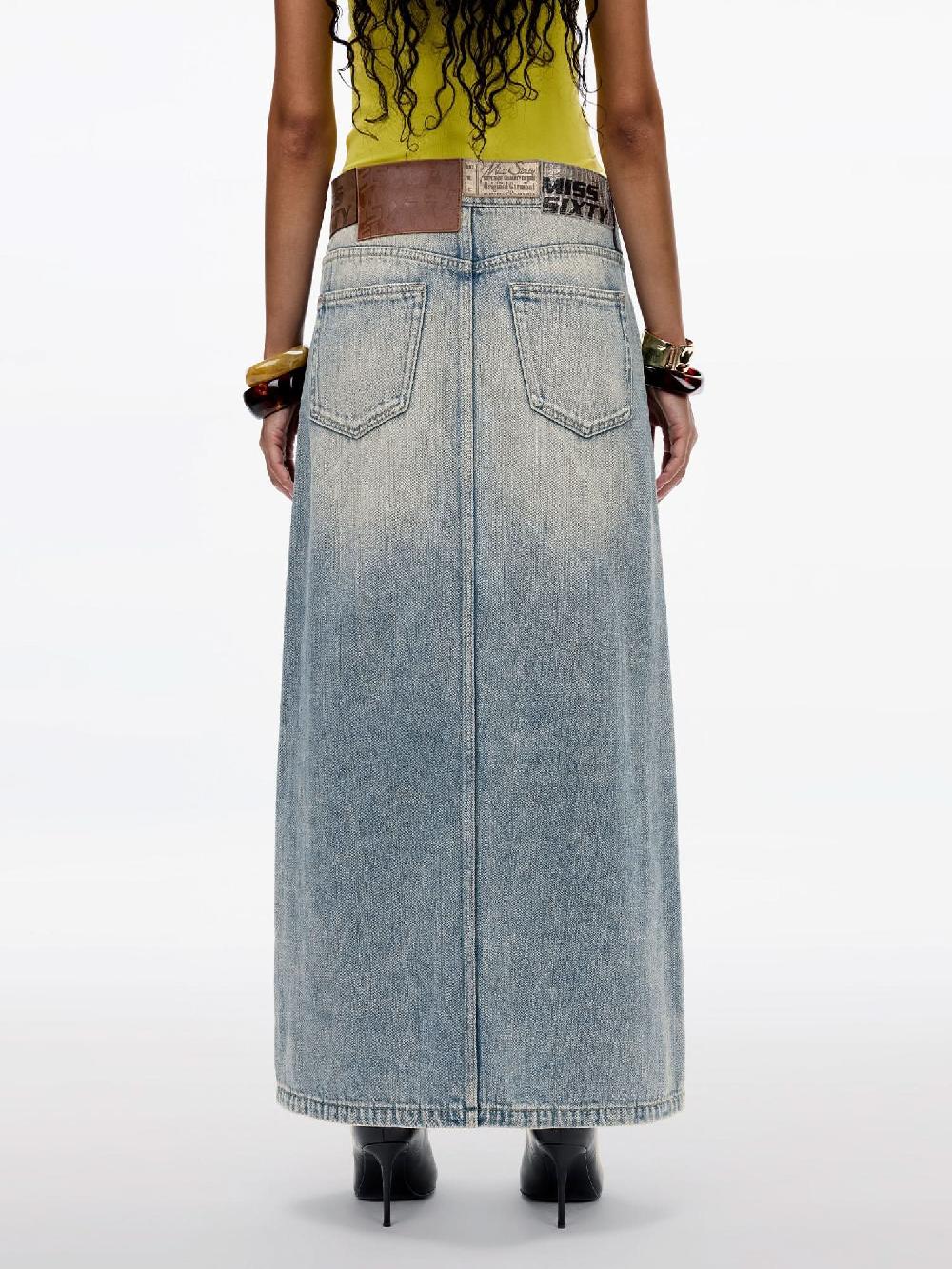 Miss Sixty MULTI-PATCH SLIT DENIM SKIRT MIDDLE BLUE