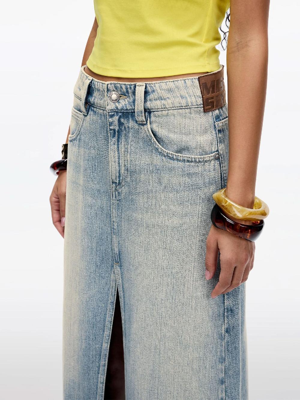 Miss Sixty MULTI-PATCH SLIT DENIM SKIRT MIDDLE BLUE