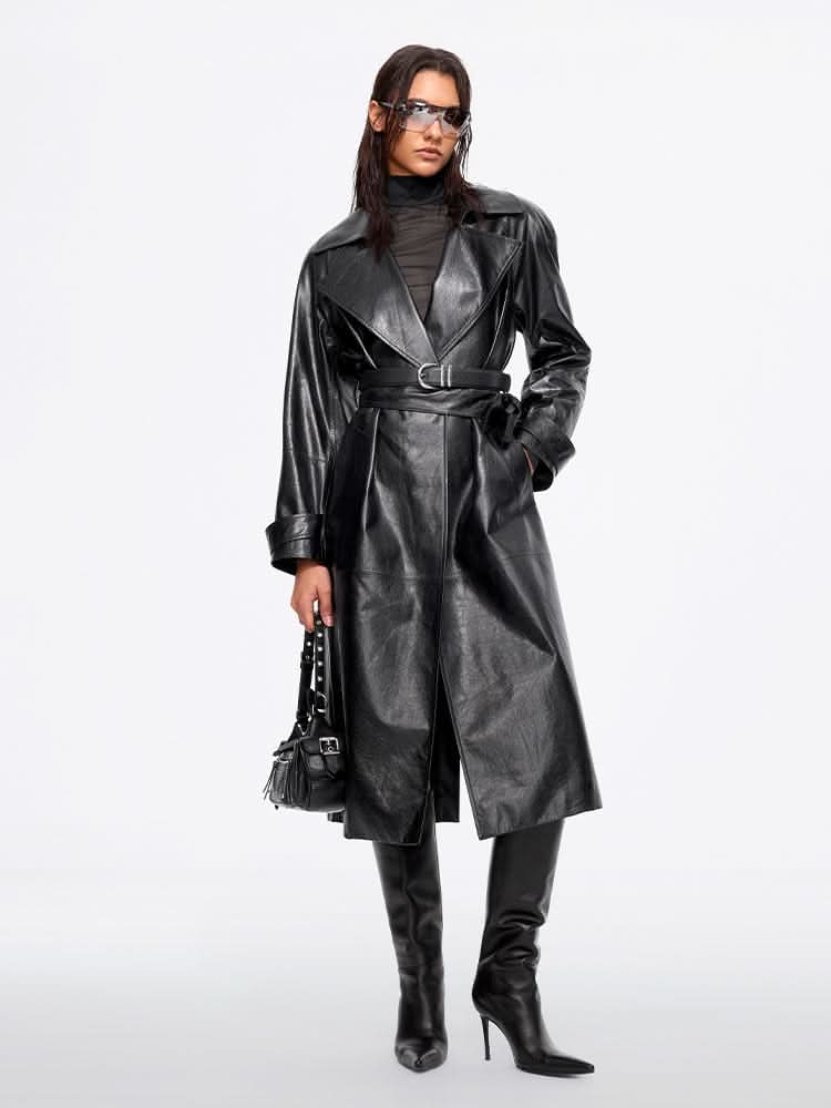 miss sixty NOTCHED LAPEL BELTED LEATHER JACKET BLACK