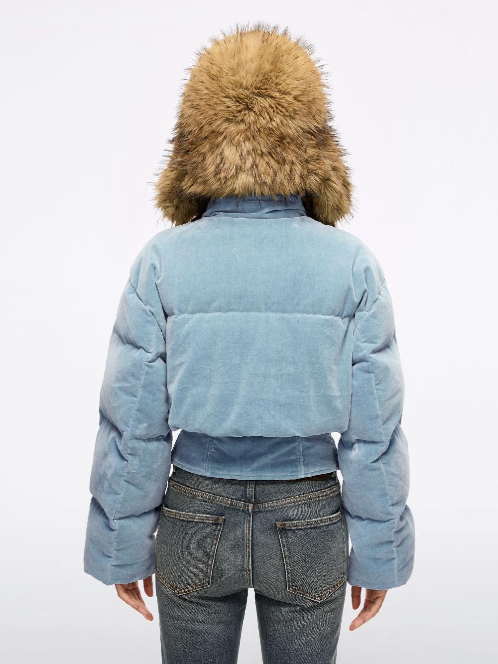 miss Sixty PATCHWORK DENIM PUFFER JACKET LIGHT BLUE