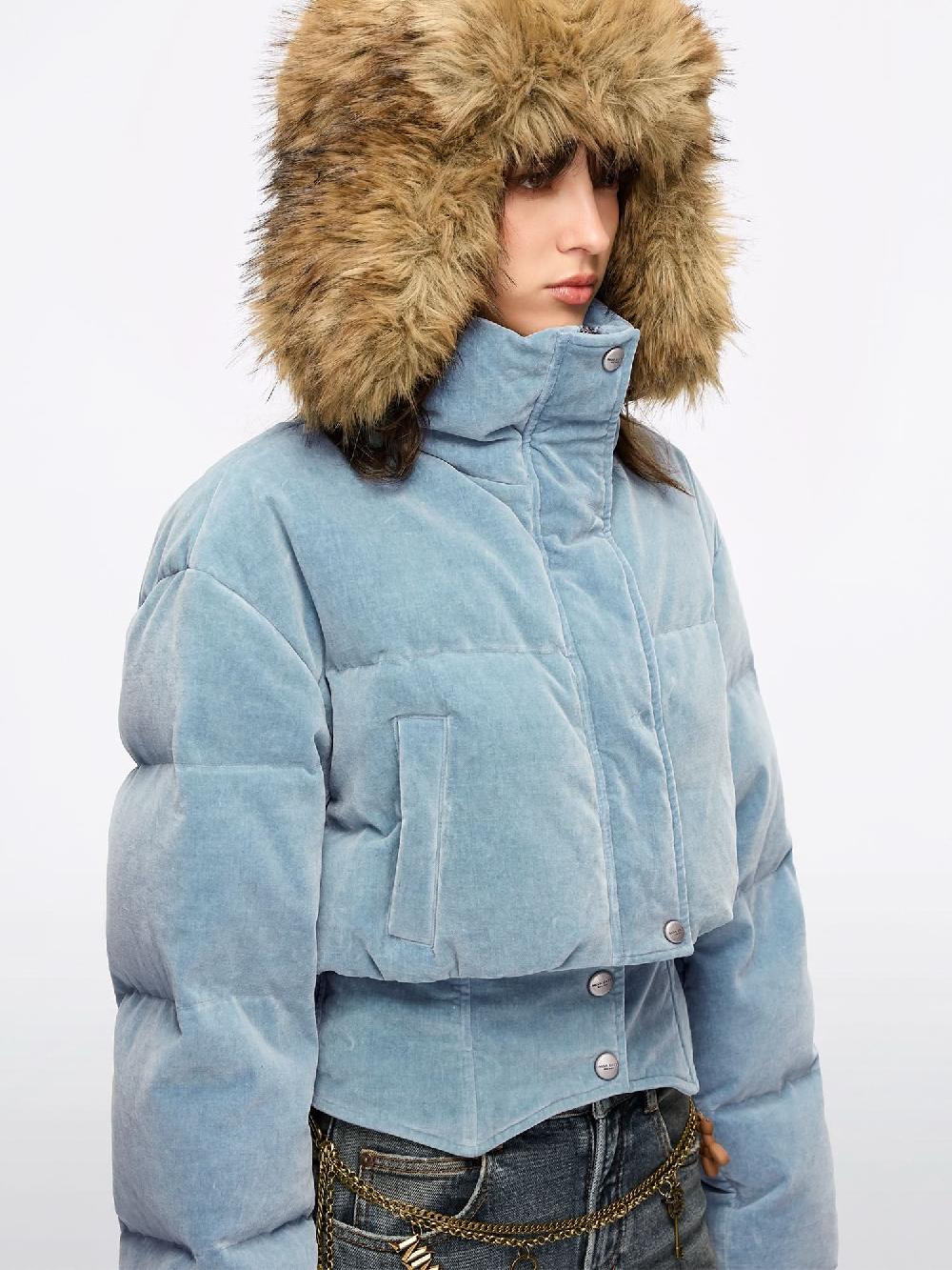 miss Sixty PATCHWORK DENIM PUFFER JACKET LIGHT BLUE