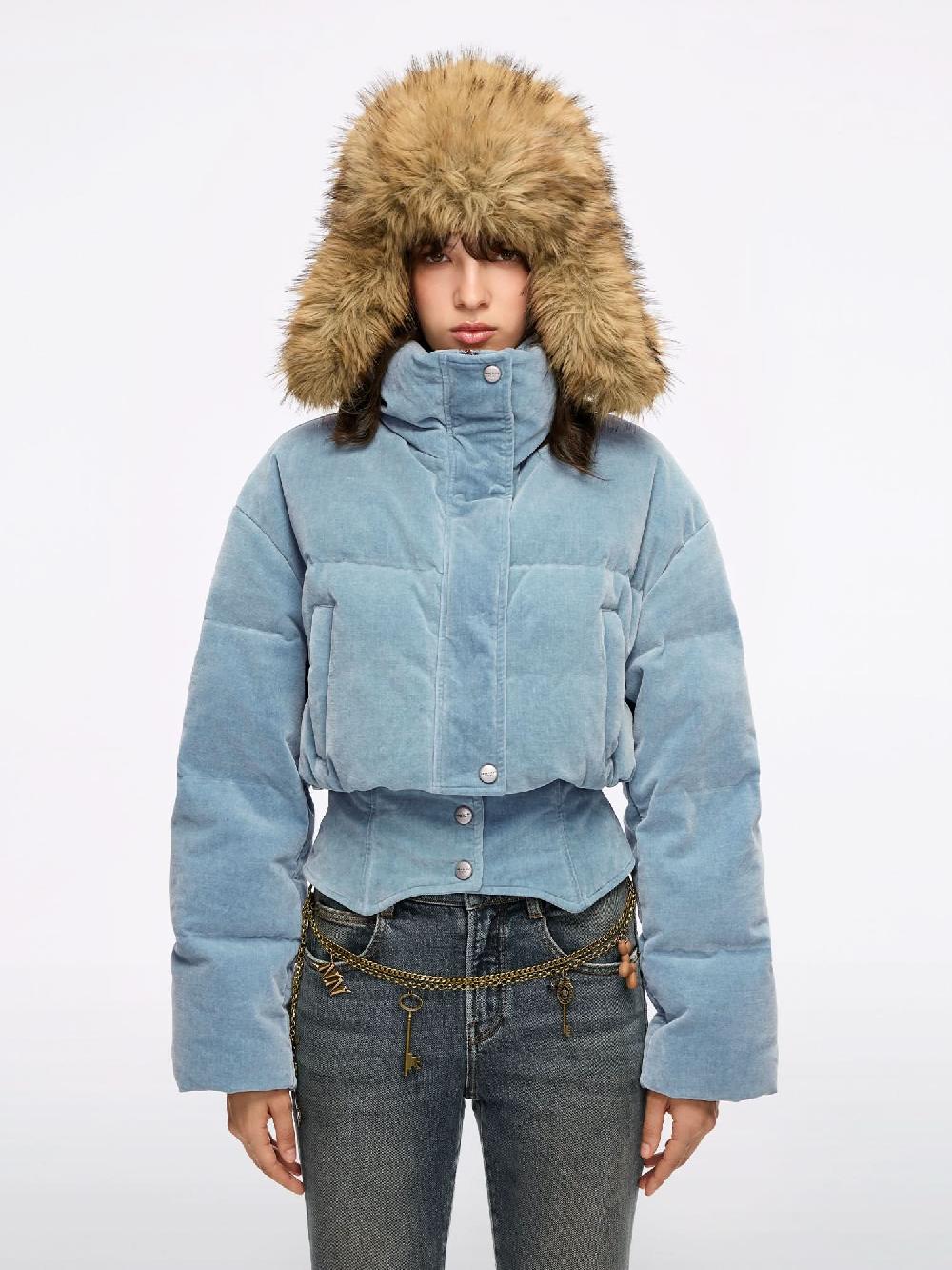 miss sixty PATCHWORK DENIM PUFFER JACKET LIGHT BLUE