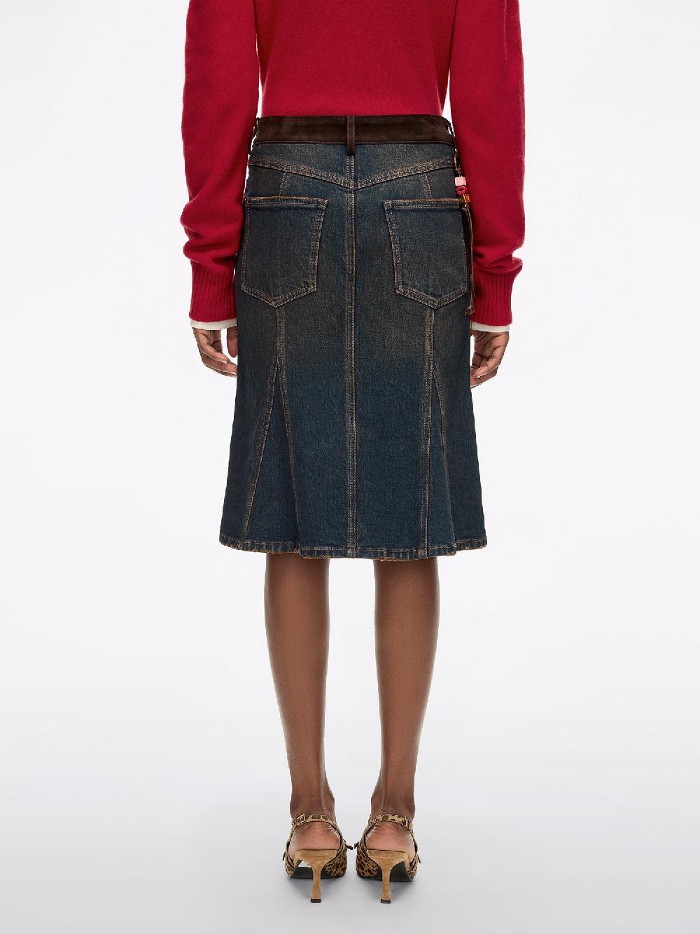 Miss Sixty PATCHWORK DENIM SKIRT CLAY BRICK RED RETRO BLUE
