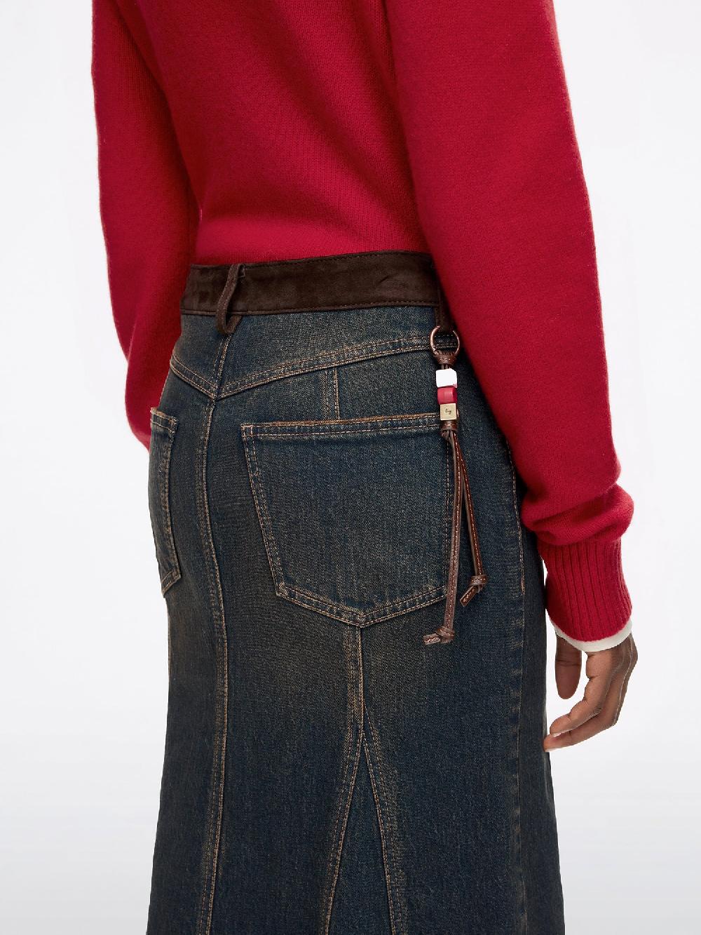 Miss Sixty PATCHWORK DENIM SKIRT CLAY BRICK RED RETRO BLUE