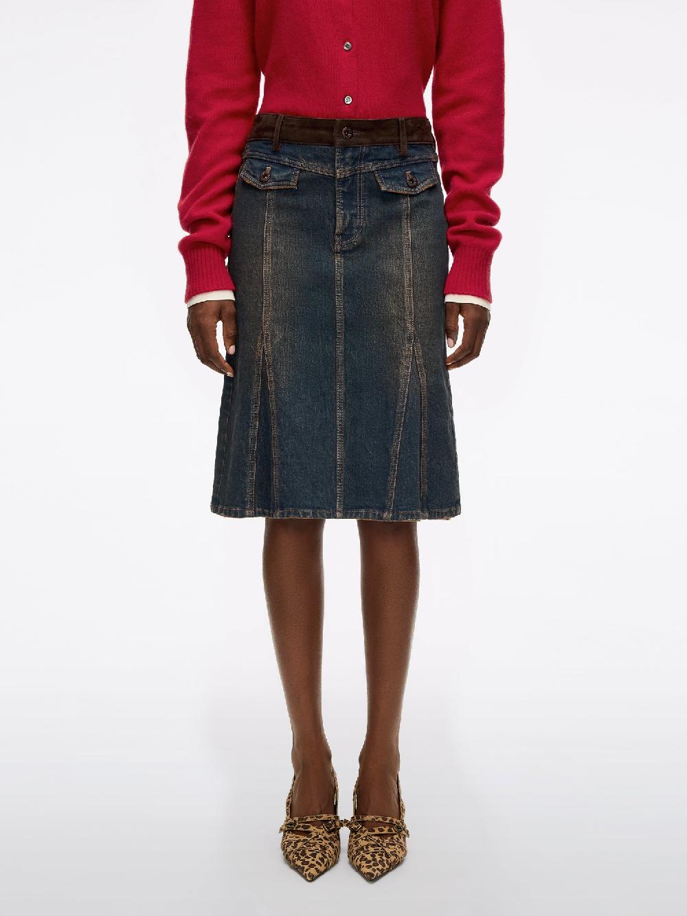 miss sixty PATCHWORK DENIM SKIRT CLAY BRICK RED RETRO BLUE