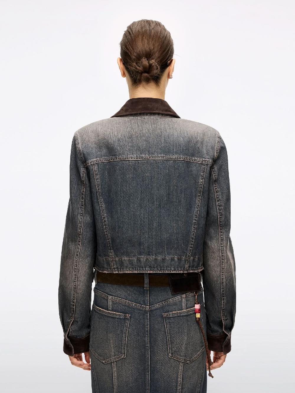 Miss Sixty PATCHWORK LEATHER DENIM JACKET RETRO BLUE