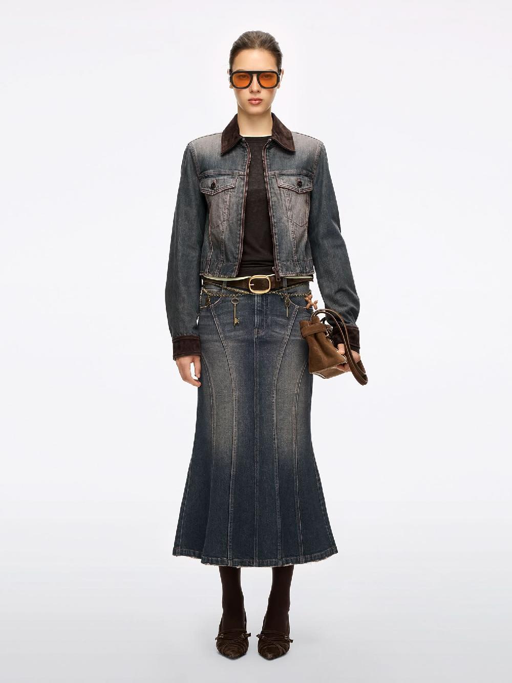 Miss Sixty PATCHWORK LEATHER DENIM JACKET RETRO BLUE