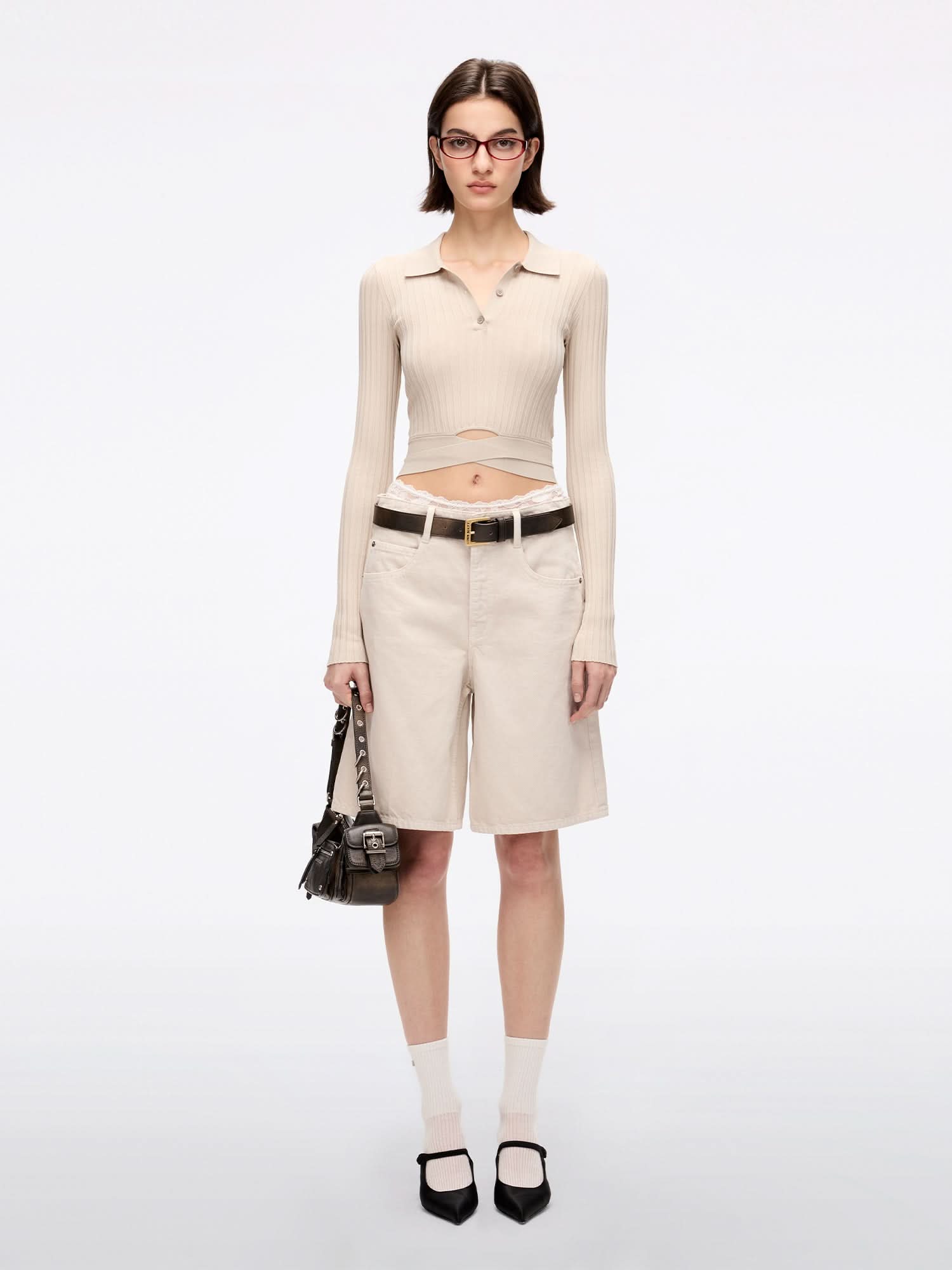 Miss Sixty PATCHWORK WAIST DENIM SHORTS METERS APRICOT