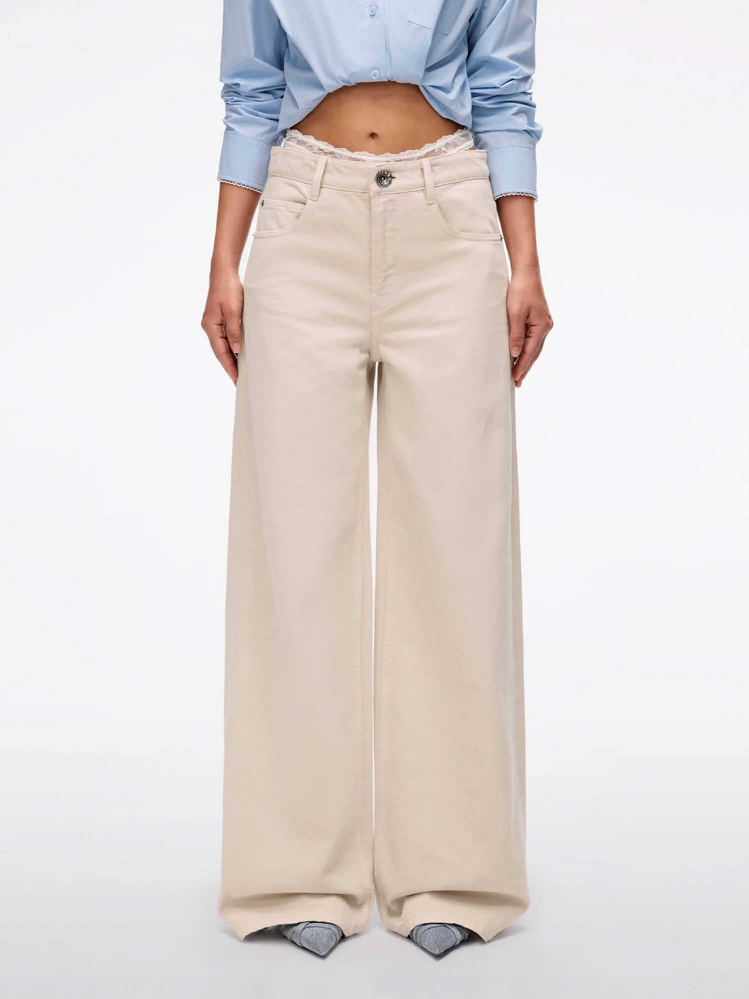 miss sixty PATCHWORK WAIST WIDE-LEG JEANS METERS APRICOT