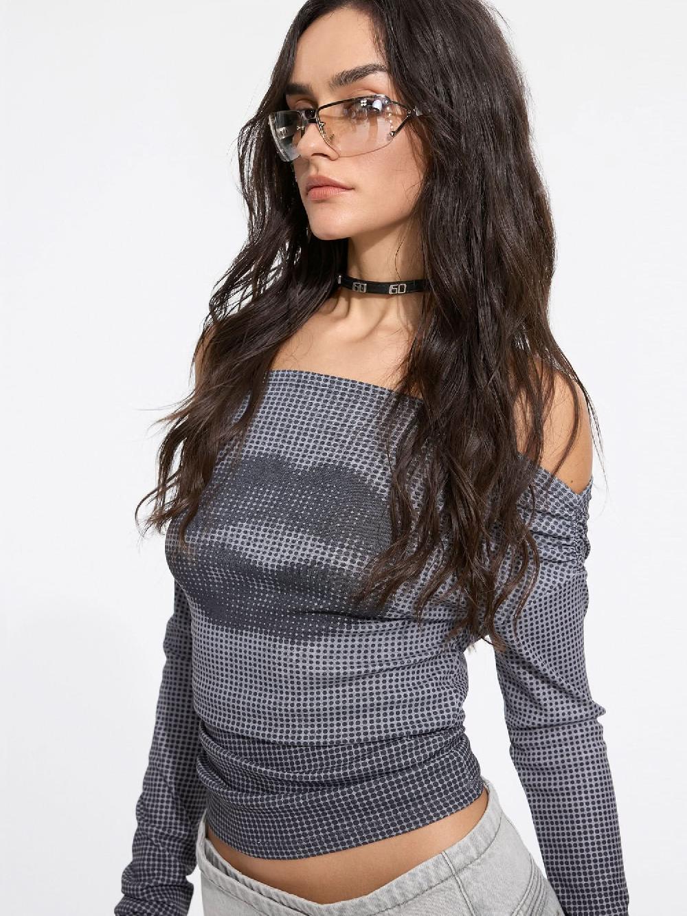 Miss Sixty POLKA DOT OFF-THE-SHOULDER T-SHIRT BLACK