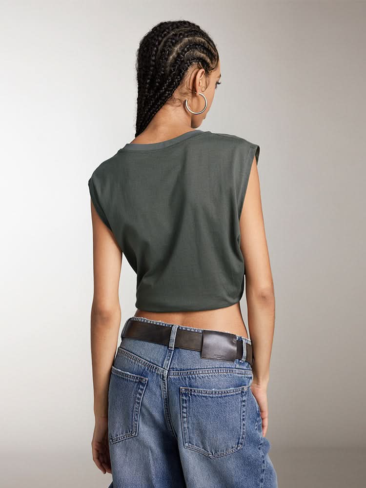 Miss Sixty PRINTED CREW NECK SLEEVELESS T-SHIRT ARMY GREEN