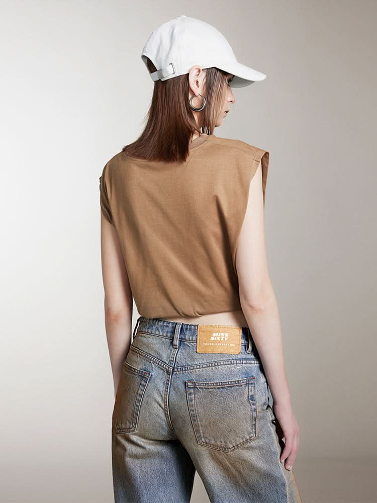 Miss Sixty PRINTED CREW NECK SLEEVELESS T-SHIRT KHAKI