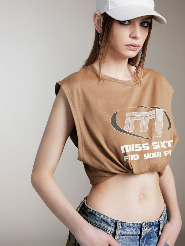 Miss Sixty PRINTED CREW NECK SLEEVELESS T-SHIRT KHAKI