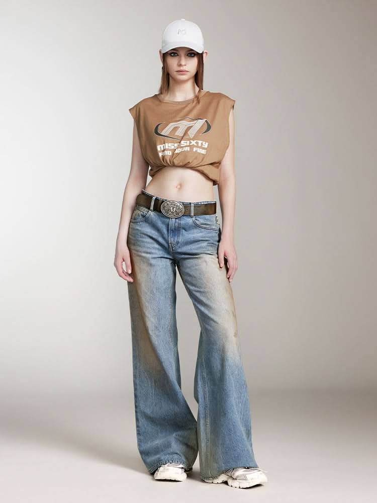 Miss Sixty PRINTED CREW NECK SLEEVELESS T-SHIRT KHAKI