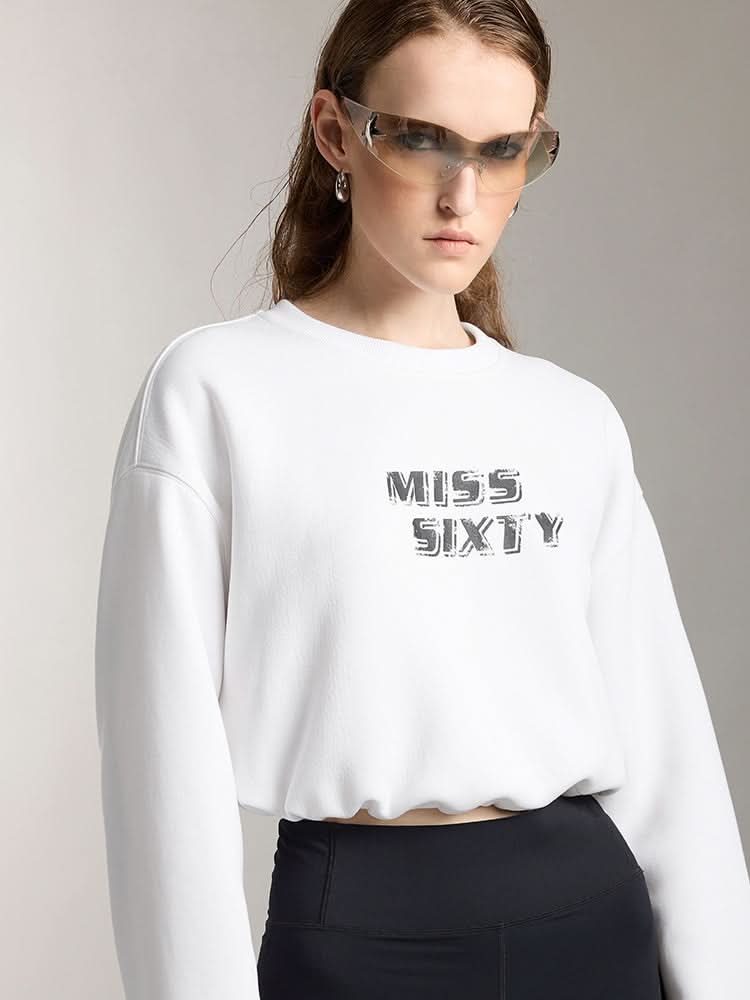 Miss Sixty PRINTED CROPPED SPORTS SWEATSHIRT BRIGHT WHITE