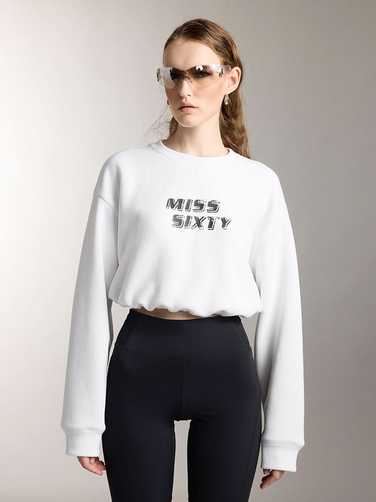 miss sixty PRINTED CROPPED SPORTS SWEATSHIRT BRIGHT WHITE