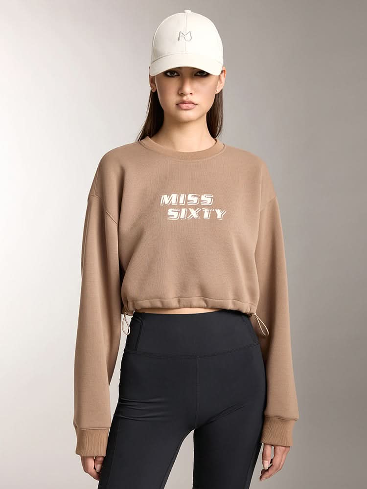 miss sixty PRINTED CROPPED SPORTS SWEATSHIRT COFFEE