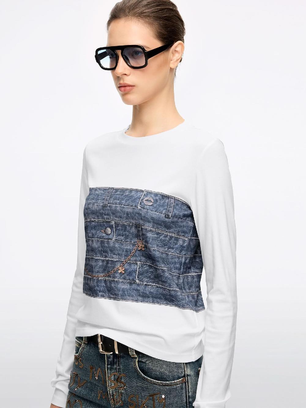 Miss Sixty PRINTED LONG-SLEEVE T-SHIRT BRIGHT WHITE