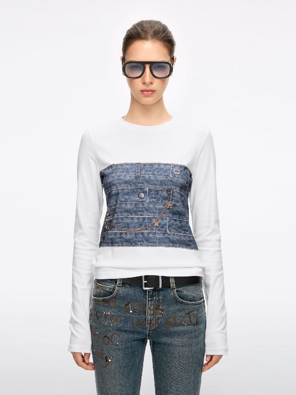 miss sixty PRINTED LONG-SLEEVE T-SHIRT BRIGHT WHITE