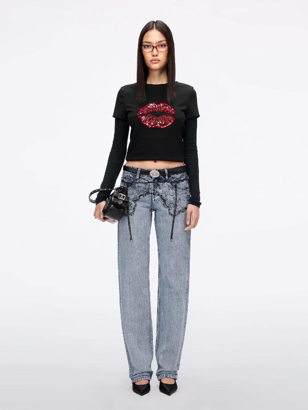 Miss Sixty PRINTED STRAIGHT-LEG DENIM JEANS LIGHT BLUE