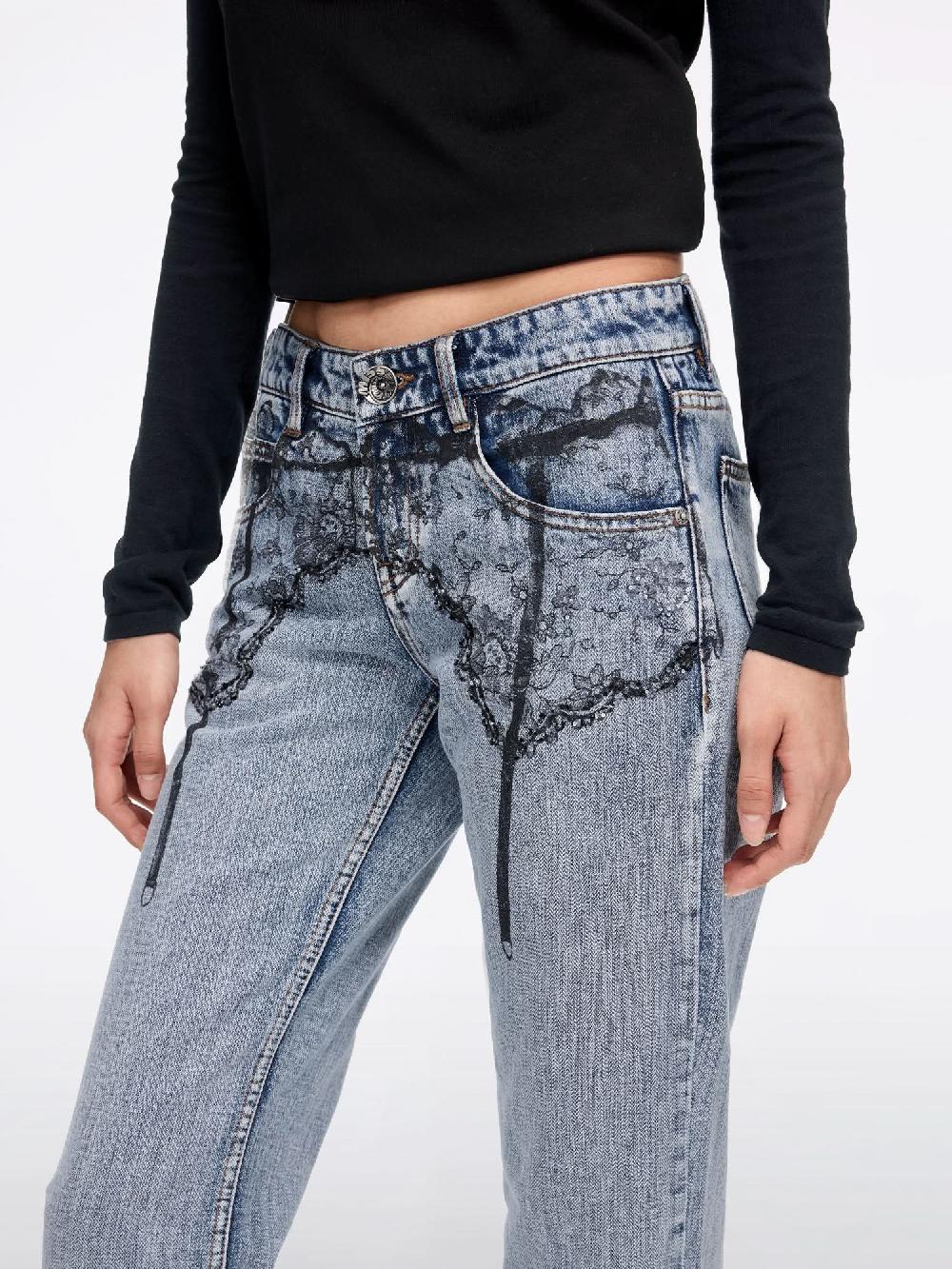 Miss Sixty PRINTED STRAIGHT-LEG DENIM JEANS LIGHT BLUE