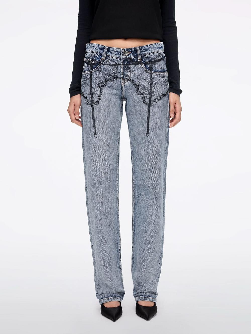 miss sixty PRINTED STRAIGHT-LEG DENIM JEANS LIGHT BLUE