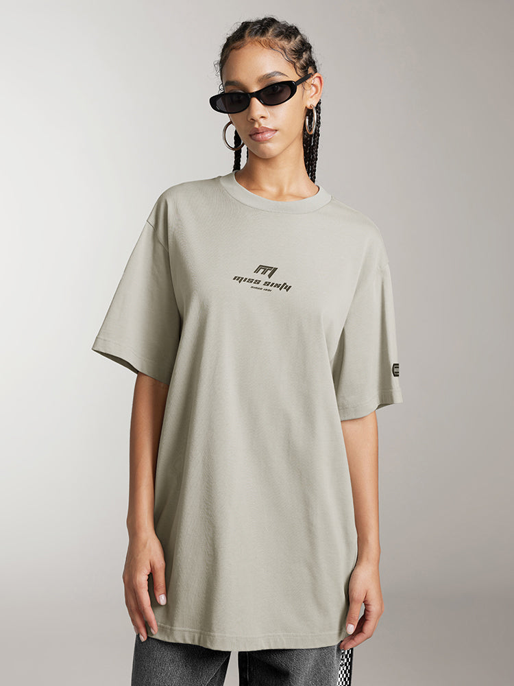 miss sixty RELAXED SHORT SLEEVES T-SHIRT WITH RACING-INSPIRED PRINT LIGHT GREY GREEN