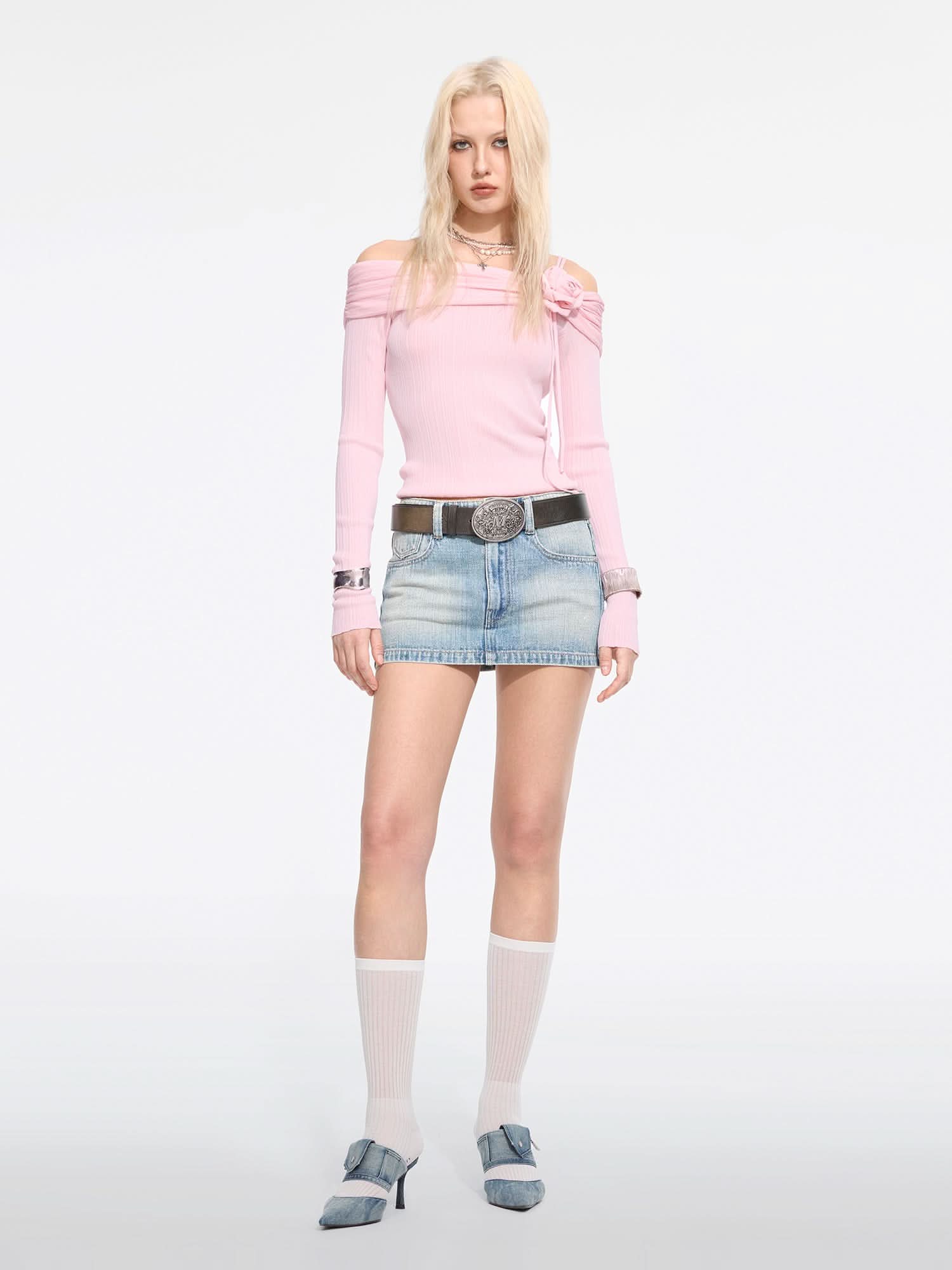 Miss Sixty RHINESTONE-EMBELLISHED DENIM SKIRT MIDDLE BLUE