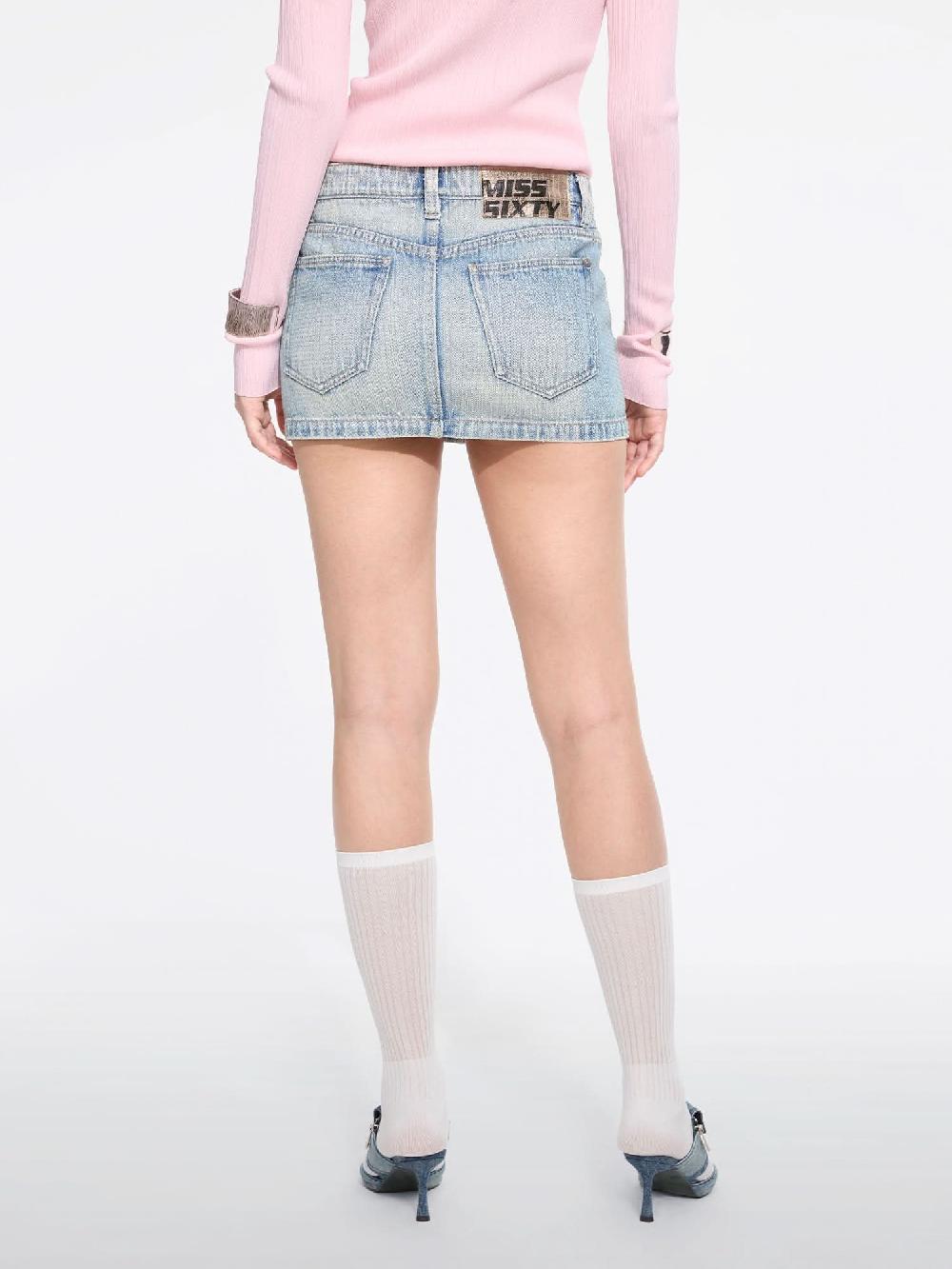 Miss Sixty RHINESTONE-EMBELLISHED DENIM SKIRT MIDDLE BLUE